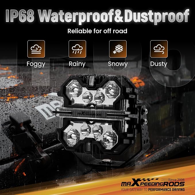 maXpeedingrods 2X 7” 252W Off Road Lights, LED Pod Light with Amber/White DRL 3 Modes, 270°Side Shooter for Trucks Jeep Pickup UTV ATV Motorcycles Spot Ditch Light with Black Covers