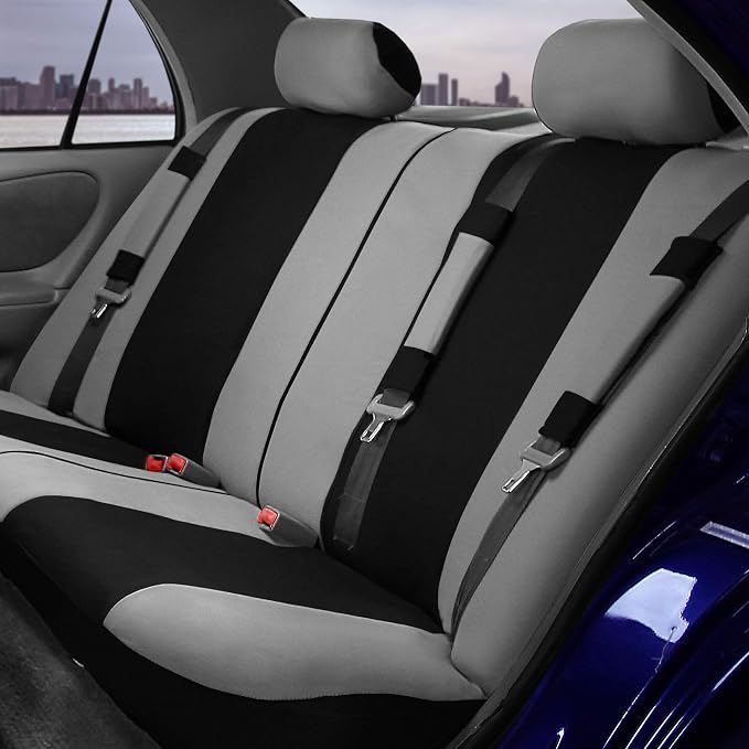 FH Group Car Seat Covers Combo Full Set with Carpet Floor mats Steering Wheel Cover and Seat Belt Pads- Universal Fit for Cars Trucks and SUVs (Gray)