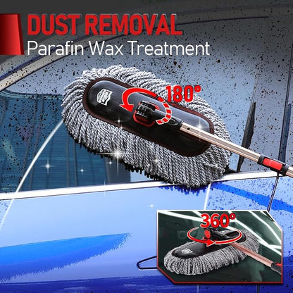 Car Duster Exterior Scratch Free - Microfiber Car Brush with Extendable Handle (27-36'') - Soft Auto Dusting Tool for Pollen & Dust Removal on SUV, Truck, RV & Motorcycle(Wax-Free Design)