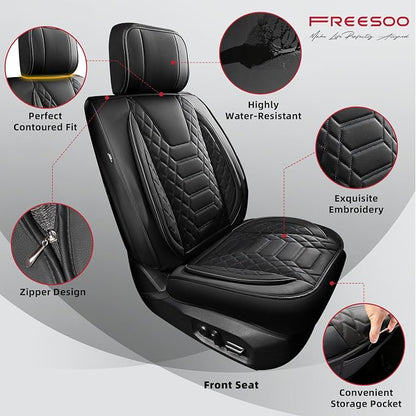 FREESOO Tundra Seat Covers 2026 2025 2024 2023 2022 Full Set, Fit for Toyota Tundra Crewmax Double Cab, Custom Truck Seat Covers with Waterproof Faux Leather Black