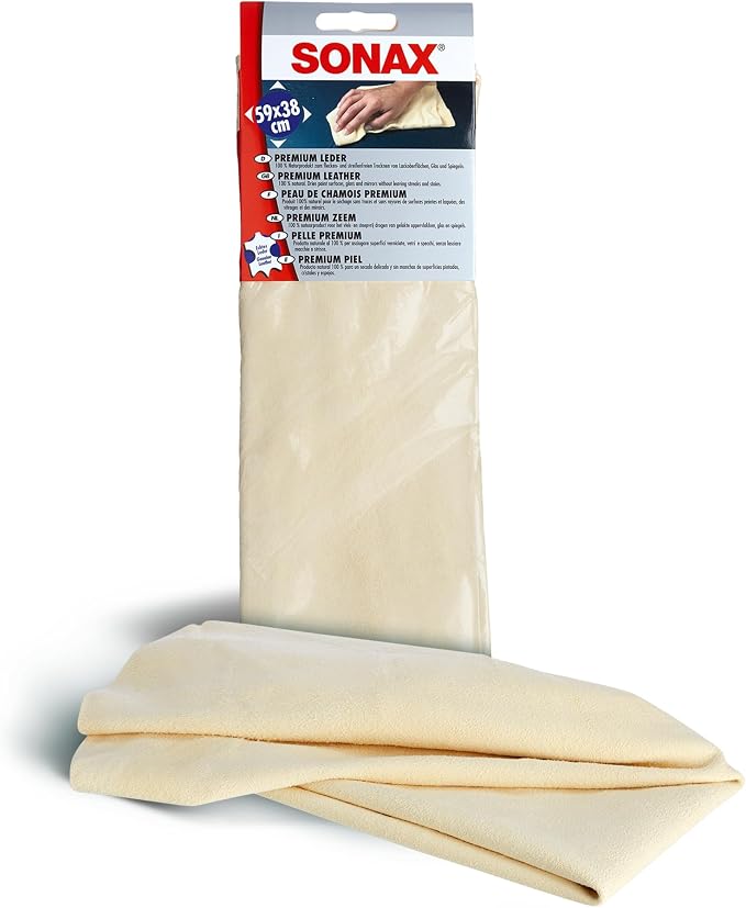 SONAX Premium Leather Chamois – Soft, Absorbent Car Drying and Detailing Towel for Automotive & Household Use | 416300