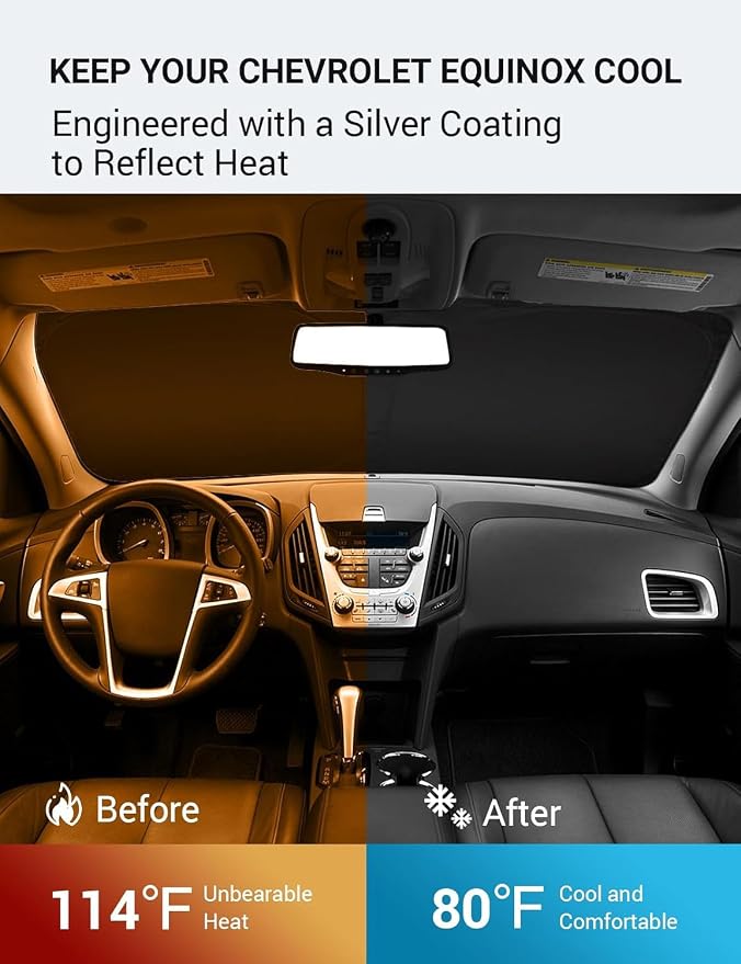 Proadsy 2026 Upgrade Windshield Sun Shade Custom Fit 2010-2017 Equinox Foldable Front Sunshade Protector Sun Visor Blocks UV Rays Keep Car Cooler