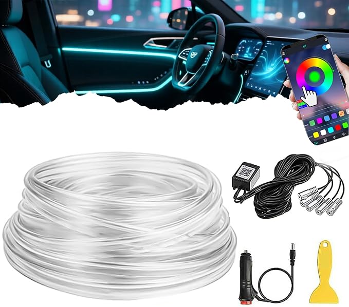 DIBMS APP Controlled 5-in-1 RGB 16 Million Color Options Interior Car LED Strip Lights, 236 inches Fiber Optic Ambient Lighting Kit with Music Mode, Universal Fit for Cars, Trucks, SUV Dashboard