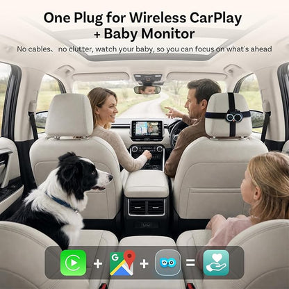 OTTOCAST Cabin Care 2-in-1 Baby Car Camera & Wireless CarPlay Adapter, 1080P Rear Seat View on Car Screen, No Extra Screen, No-Glow Night Vision, 150° Wide Angle, Easy Install, No Android Support