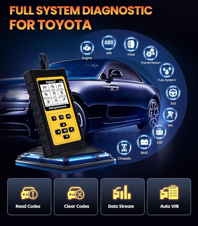OBD2 Scanner for Toyota/Lexus/Scion, OM701 All Systems Diagnostic Tool with 15+ Resets (Oil/ETC/EPB/ABS/SAS/BAT Register...), Full OBDII Functions Read&Erase Fault Codes, Free Software Update