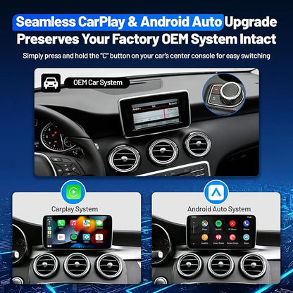 Wireless Carplay Retrofit Kit Decoder Module for Mercedes Benz NTG4.5/4.7 B/C/E/GLK/ML/CLA/GLA/CLS/SLK 2012-2015,AUX Required, Support Wireless Android Auto, Reverse Camera, Original Car OEM Control
