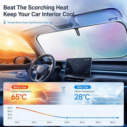Car Windshield Sunshade, Accordion Foldable Front Windshield Sun Shade (Medium)