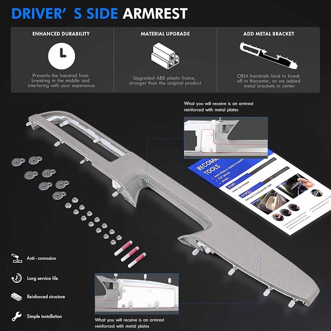 926-740 Door Panel Armrest Repair Fit for Chevy Silverado Suburban Tahoe Avalanche | Fit for GMC Sierra Yukon 2010-2014 | Fits Door Panel with Release Handle Above Armrest | Front Left Driver Side | Gray