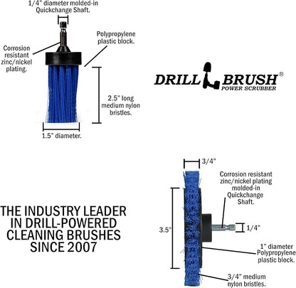 Drillbrush Boat Detailing Kit for Cordless Drill - Power Swimming Pool Tile Cleaner Brush Set - Crevice Cleaning Brush for Electric Drill - Small Power Scrubber for Grout - Spin Scrubber Attachment