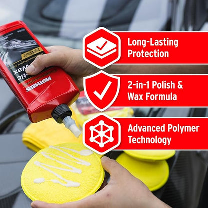 Mothers California Gold Synthetic Wax, 16 oz. — Long-Lasting Protection with Micro-Encapsulated Polymers, Polishes, Enhances Depth, Gloss & Shine, Easy-to-apply 2 in 1 Polish & Wax Formula (05716)