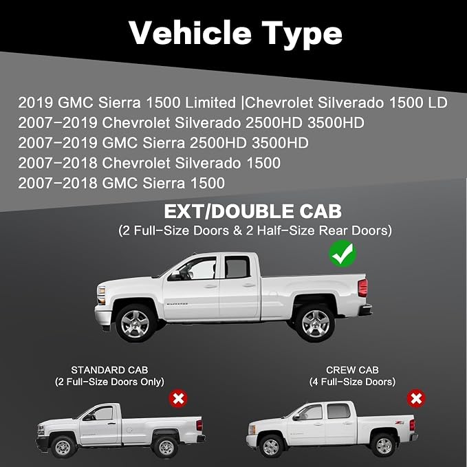 Running Boards 6 Inches Compatible with Extended/Double Cab 2007-2018 Chevy Silverado GMC Sierra 1500 | 2007-2019 2500HD 3500HD Black Two-Stair Design Side Steps Steel Rails Nerf Bars