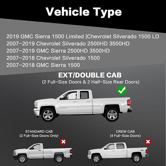 Running Boards 6 Inches Compatible with Extended/Double Cab 2007-2018 Chevy Silverado GMC Sierra 1500 | 2007-2019 2500HD 3500HD Black Two-Stair Design Side Steps Steel Rails Nerf Bars