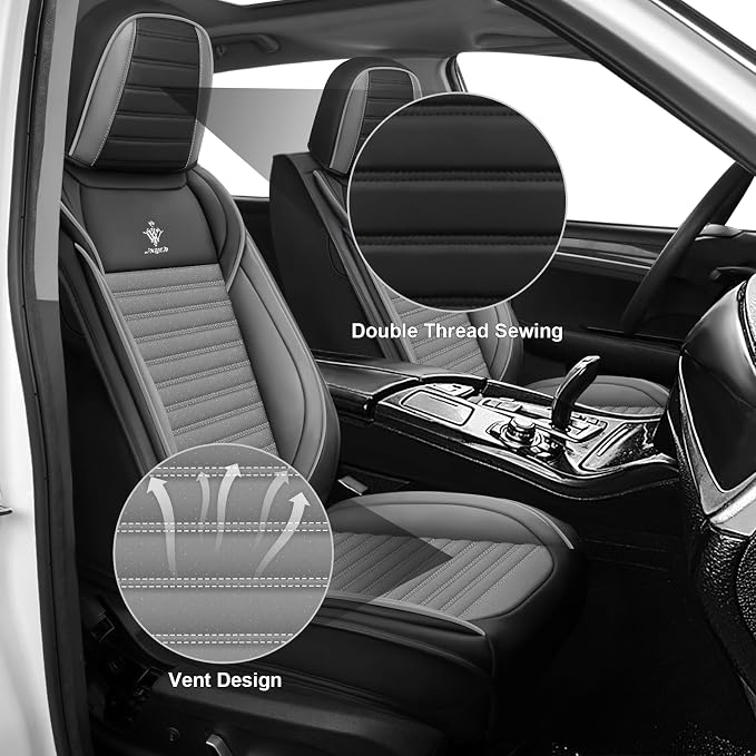 Seat Covers Full Set Fit for Nissan Rogue 2015-2026, Breathable and Comfortable Leather Car Seat Cover, Standard Waterproof Cushion Cover Auto Interior Accessories (Black Gray)