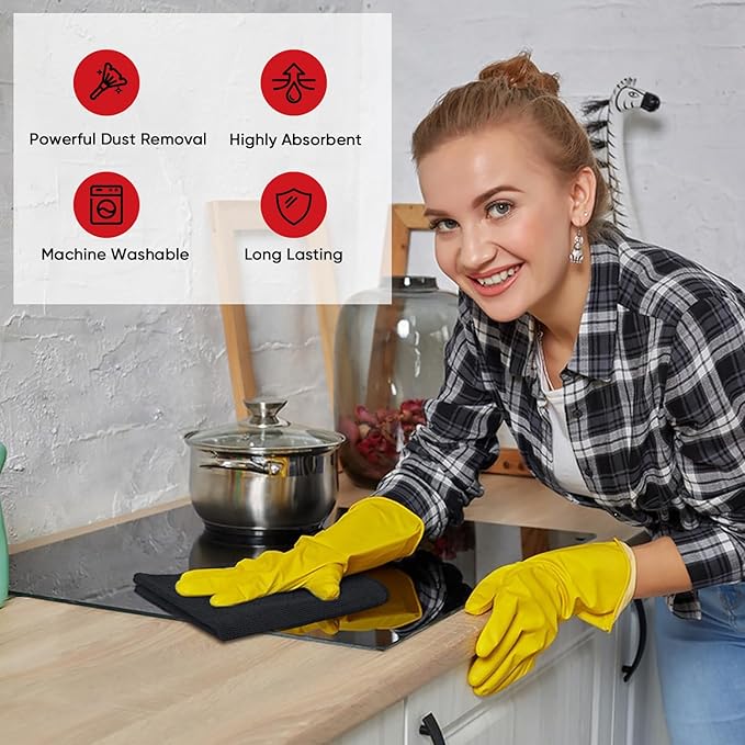AIDEA Microfiber Cleaning Cloth 24 Pack, Microfiber Towels for Cars, Soft & Absorbent Cleaning Rags, Premium Lint Free Shop Towels for House, Kitchen, Car, 12inx16in, Black