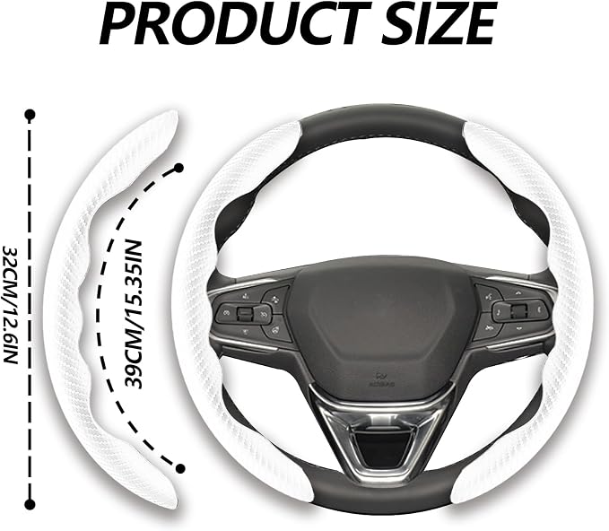 2pcs Universal Fit Carbon Fiber Steering Wheel Cover, Anti-Skid Steering Wheel Cover/Segmented Steering Wheel Protector/Car Interior Accessories (White)