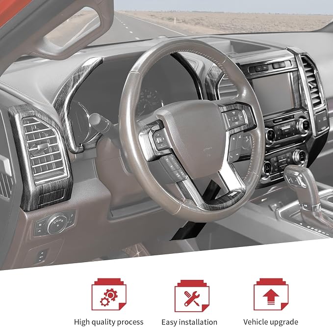 JeCar 16pcs Black Wood Grain Interior Trim Kit for 2015-2020 Ford F150 Interior Accessories