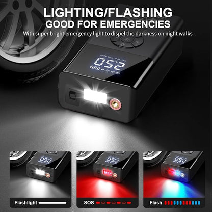 Jump Starter with Air Compressor, 8000A 180PSI, Portable Car Battery Jump Starter (All Gas/12L Diesel) 12V Automobile Jump Box Pack Chargers with Jumper Cables, 4-Mode LED Lights