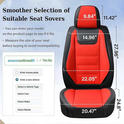 Coverado Car Seat Covers Full Set, Seat Covers for Cars, Car Seat Protector Waterproof, Leather Cushion, Universal Car Interior Covers Seat Protectors for Most Cars Black-Red