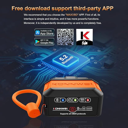 KONNWEI KW906 OBD2 Scanner Bluetooth, Professional Code Reader & Scan Tool for All Cars, Automotive Diagnostic Tool to Check Engine Light & Clear Fault Codes, Auto Scan, Live Data, Battery Test