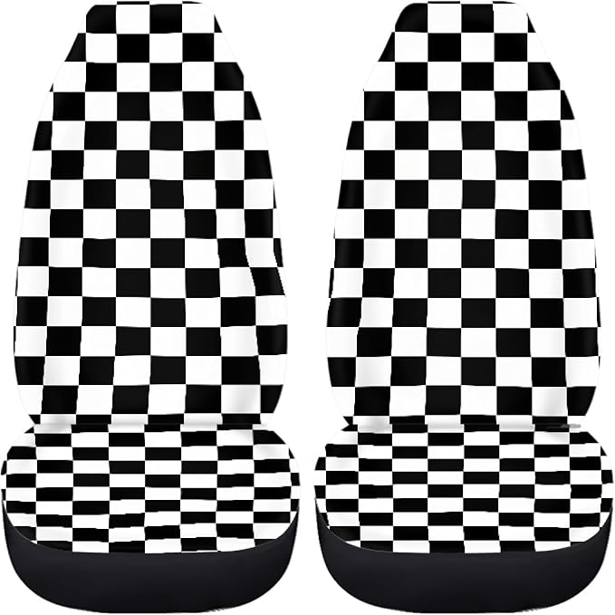 Checkered Car Seat Covers Full Set,Geometric Plaid Pattern Black White Car Racing Sports Chessboard Vehicle Front Rear Bench Cushion Protectors Auto Interior Accessories Universal for Trucks