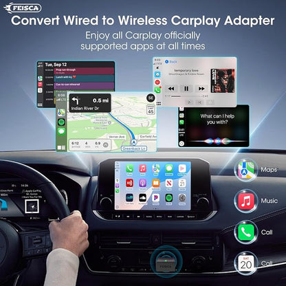 Wireless Carplay Adapter for iPhone, Convert Wired to Apple Carplay Wireless Adapter, Mini Size with Bluetooth 5.3 WiFi 5.8 GHz, Plug and Play, Connection Stable No Delay
