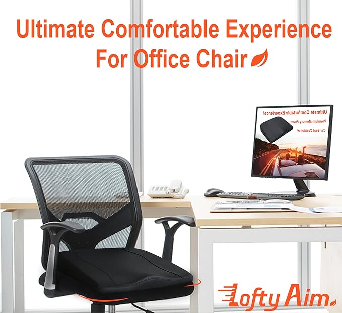 Lofty Aim Car Seat Cushion, Comfort Memory Foam Car Cushions for Driving - Sciatica & Lower Back Pain Relief, Driver Seat Pillow for Auto, Office Chair, Wheelchair - Classic Black