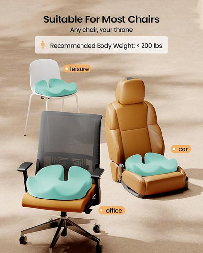 ProtoArc Seat Cushion, Office Chair Cushion for Sciatica, Coccyx Cushion, Ergonomic Memory Foam Seat Cushion for Car, Home, Pressure Relief Pad for Hip, Tailbone, All Day Comfort - Mint Green