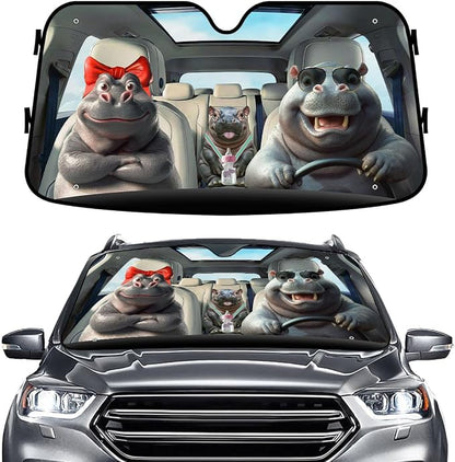 GENANY Moo Deng Windshield Cover for Car SUV Truck (55x30 Inches), Foldable Heat Shield, Shades for Front Windows, Protector Blocks UV, Car Decor
