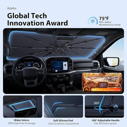 2026 Upgraded Windshield Sun Shade Umbrella for Hyundai Tucson [Precision Custom Fit, Superior UV & Heat Block] Cooling Tech Fabric, Durable Foldable with Storage Bag, Fits 2005-2026