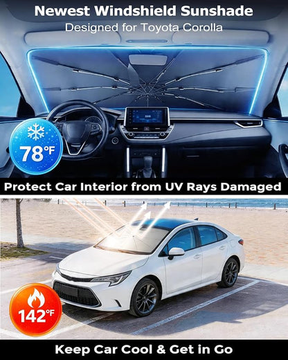 DMJN Umbrella Windshield Sun Shade for Toyota Corolla (2003-2026), Car Sunshade for Front Windshield [Nano Ice-Crystal Coatings] UPF50+ Heat & UV Block, Protect Interior & Keep Cooler