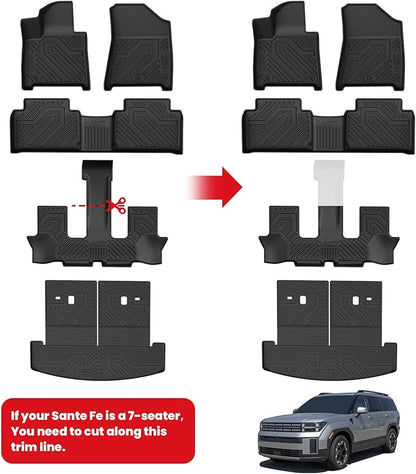 Lasfit Floor Mats & Backrest Mats & Cargo Mat for Hyundai Santa Fe Gas 2026 2025 2024 (Not Fit Hybrid), All Weather TPE Custom Fit Floor Liners for Santa Fe Full Set Car Mats Accessories, Black