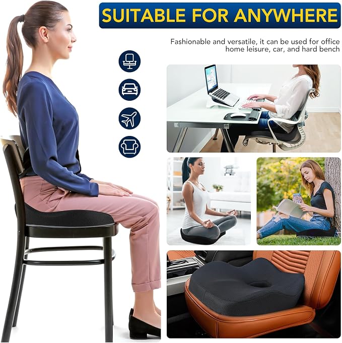 Car Seat Cushion, Ergonomic Memory Foam Car Seat Pad for Sciatica Pain Relief, Larger Driving Seat Cushion for Car Short Drivers on Long Drives - Butt Cushion for Car,Truck, Office - Black
