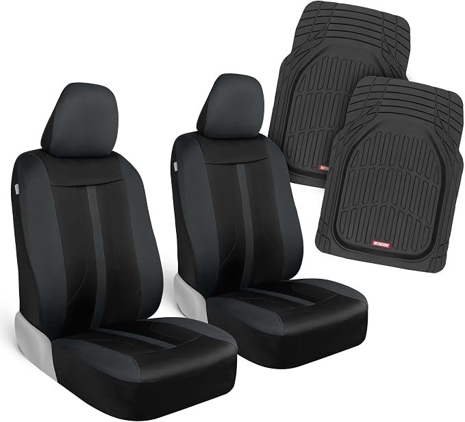 Motor Trend (2) Car Seat Covers for Front Seats with (2) Trimmable Car Floor Mats – Universal Fit Auto Accessories for Cars, Trucks, SUVs, Vans – Interior Protection and Vehicle Interior Shield Combo