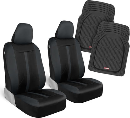 Motor Trend (2) Car Seat Covers for Front Seats with (2) Trimmable Car Floor Mats – Universal Fit Auto Accessories for Cars, Trucks, SUVs, Vans – Interior Protection and Vehicle Interior Shield Combo