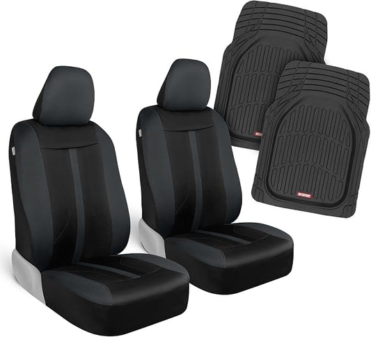 Motor Trend (2) Car Seat Covers for Front Seats with (2) Trimmable Car Floor Mats – Universal Fit Auto Accessories for Cars, Trucks, SUVs, Vans – Interior Protection and Vehicle Interior Shield Combo