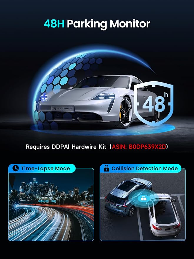 DDPAI Dash Cam Front and Rear 4K+1080P, Dash Camera for Cars with GPS, 5GHz WiFi 6, AI Night Vision 2.0, 48H Parking Mode, 64GB Card Included, ADAS, Loop Recording, Car Dash Cam, Z50 Pro