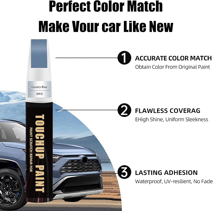 Cavalry Blue(8W2) Car Paint Touch Up Pen Compatible with Toyota, 2-In-1 Color Accurate Touch Up Car Scratch Repair Paint Exact Match Toyota Series Automotive Scratch Remover for Nicks&Chips Repair