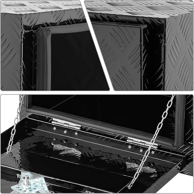 DNA MOTORING Lockable Tool Box for Truck Bed, Aluminum Storage Organizer w/Lock & Keys, 18" L X 18" D X 17.7" H Silver, TBOX-T5-013-BK