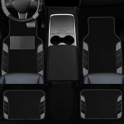 NBTEPEM 10 Pcs Car Floor Mats Full Set & Sport Leather Steering Wheel Cover 14.5-15 inch, Center Console Cover, Seat Belt Cushion, Cup Holder Coaster, Universal Automobile Interior Sets (Grey)