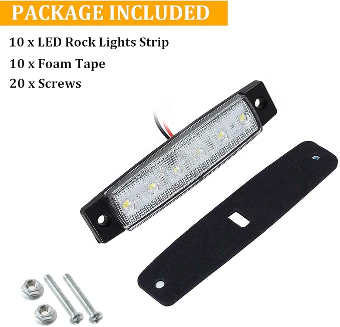 PSEQT 10 Pcs LED Rock Strip Lights Car Underglow Wheel Fender Well Lighting Kits Waterproof for Golf Cart Wrangler Offroad Truck RV UTV ATV Snowmobile (White)