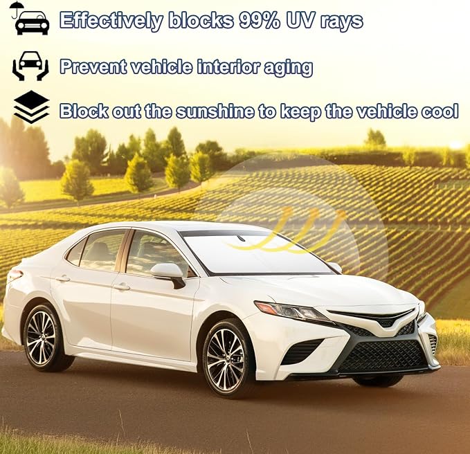 Windshield Sun Shade for 2018-2024 Toyota Camry Accessories Foldable Front Window Shade 310T Thickened Protect from Sun Rays & Heat Damage Fully Covered to Keep Car Cool