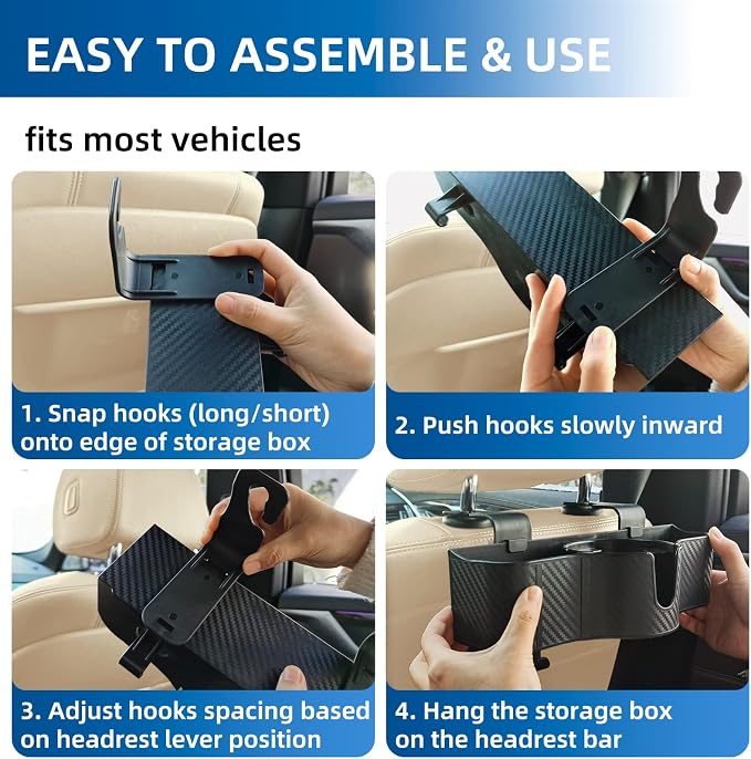 OUSHASAA 3-in-1 Car Headrest Backseat Organizer with 3.7" Backseat Cup Holder for Car, Seat Back Organizer with Hooks (2pc)