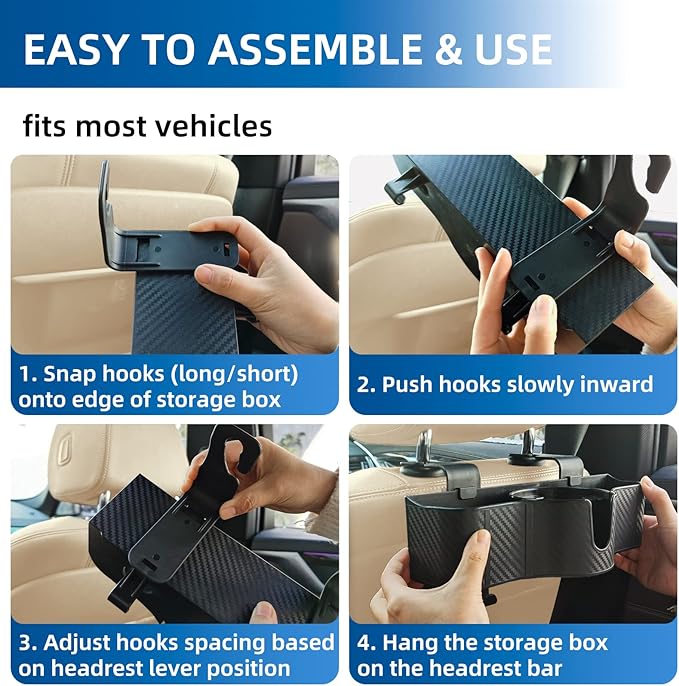 OUSHASAA 3-in-1 Car Headrest Backseat Organizer with 3.7" Backseat Cup Holder for Car, Seat Back Organizer with Hooks