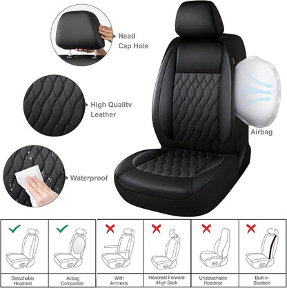 CAROMOP Faux Leather Car Seat Covers Full Set,Luxury and Comfortable Covers for Cars,Split Bench Compatible Car Interior Covers,Universal Fit for Suvs,Vans,Trucks,Airbag Compatible(5-Seat Black)