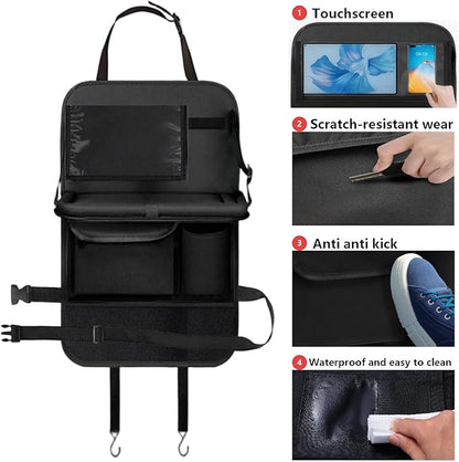 TCJJ Car Seat Organiser, Backseat Car Organizer for Kids, Car Backseat Seat Kick Protector With Tray and Touch Screen Tablet Storage Pockets Black/2 Pack