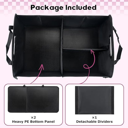 Car Trunk Organizer, 72L Large Capacity Waterproof Auto Storage Organizer with Non-Slip Bottom Strips, Collapsible Cargo Organizer for Suv, Truck, Sedan, Portable Car Accessories for Women Men(Pink)
