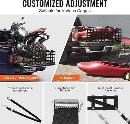 VEVOR Tailgate Net for Truck Bed, 54 in x 18 in, Cargo Net Durable with 4 Adjustable Buckle Straps, Cross-Reinforced Design, Extendable & Durable, Suitable for Truck, Trailer, Pickup, Boat, Jeep, SUV
