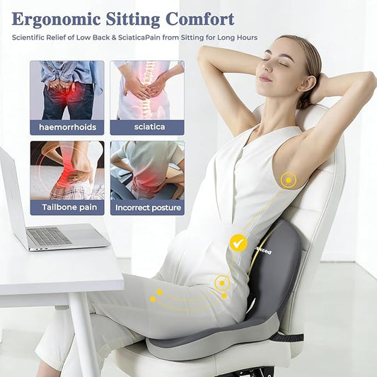 Memory Foam Seat Cushion for Sciatica & Back Pain Relief - Ergonomic Chair Pad with Adjustable Strap & Supportive Comfort Cover, Non-Slip for Car, Truck, Office Chair - Dark Gray&Light Gray