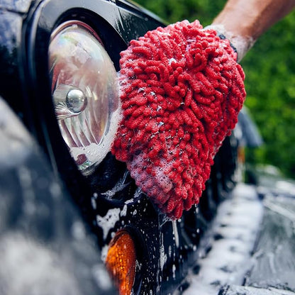 Stoner Car Care 95300 Premium Microfiber Knobby Car Wash Mitt Scratch Free Lint Free, Red
