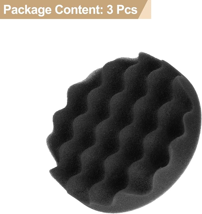 HARFINGTON 3pcs Buffing Sponge Pads 5" Polishing Wheel Waffle Finishing Grip Pad Car Buffer Polisher with Hook and Loop Back for Car Detailing Polishing Waxing, Black